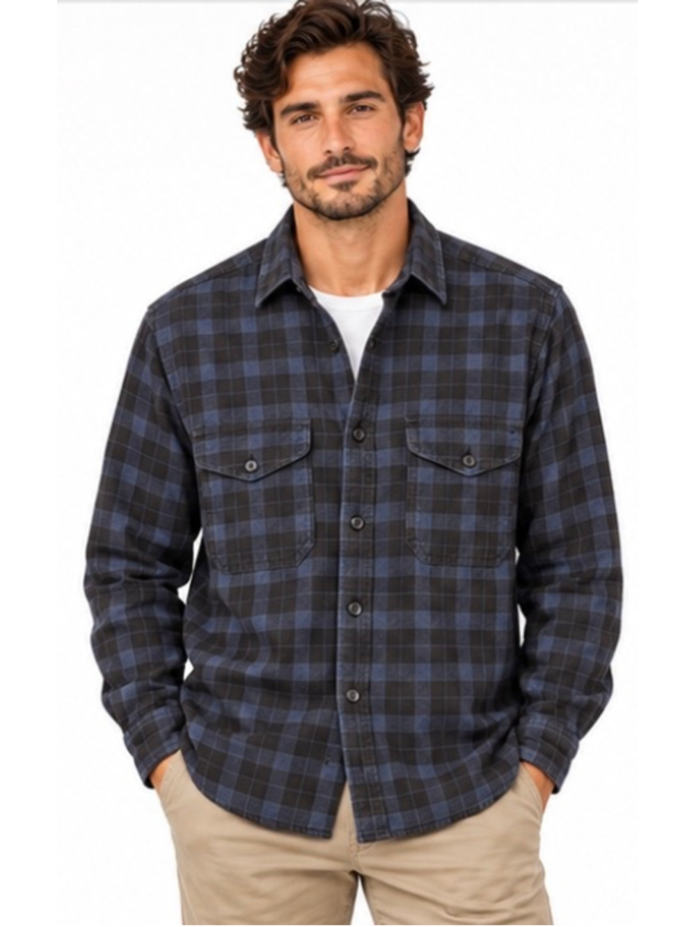 Men's Filson Alaskan Guide Shirt, Size M Blue and Black Plaid Flannel
